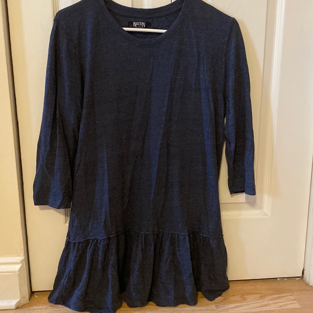 Cotten blue top with ruffled bottom, nation intermix brand